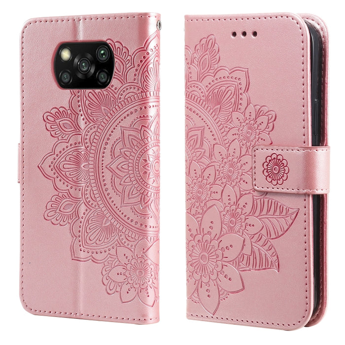 Estuche de cuero de PU con tapa horizontal con estampado de flores de 7 pétalos con soporte y ranuras para tarjetas y billetera y marco de fotos, For Xiaomi Redmi 9C, For Xiaomi Redmi 9A, For Xiaomi Redmi K40/K40 Pro/Poco F3/ Mi 11i                    ...