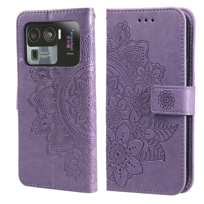 Estuche de cuero de PU con tapa horizontal con estampado de flores de 7 pétalos con soporte y ranuras para tarjetas y billetera y marco de fotos, For Xiaomi Redmi 9C, For Xiaomi Redmi 9A, For Xiaomi Redmi K40/K40 Pro/Poco F3/ Mi 11i                    ...