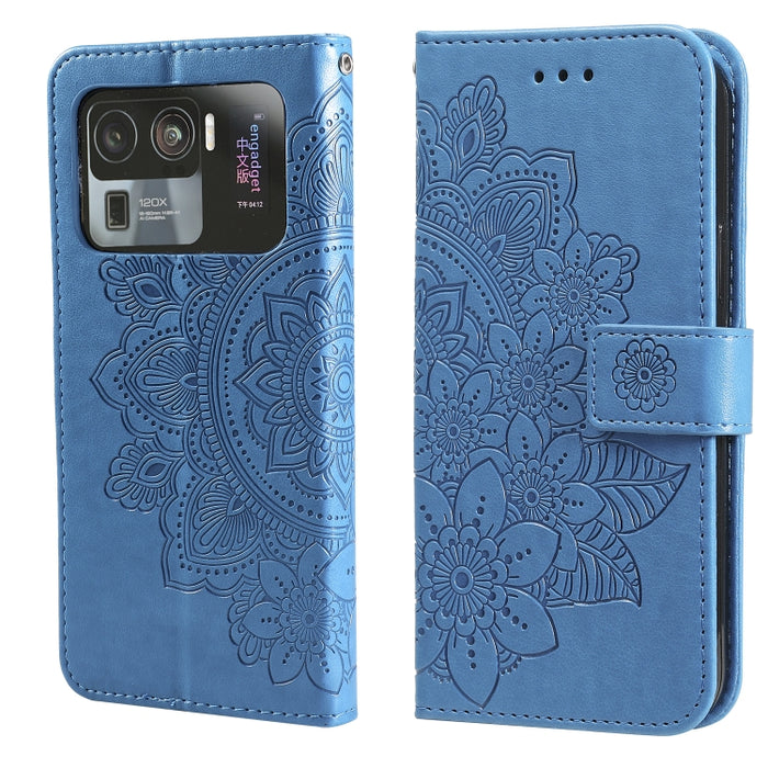 Estuche de cuero de PU con tapa horizontal con estampado de flores de 7 pétalos con soporte y ranuras para tarjetas y billetera y marco de fotos, For Xiaomi Redmi 9C, For Xiaomi Redmi 9A, For Xiaomi Redmi K40/K40 Pro/Poco F3/ Mi 11i                    ...