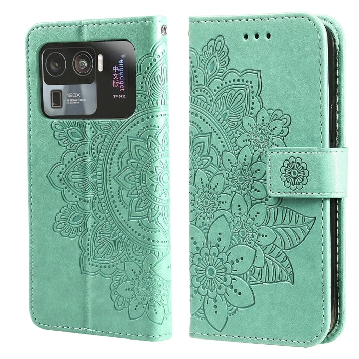 Estuche de cuero de PU con tapa horizontal con estampado de flores de 7 pétalos con soporte y ranuras para tarjetas y billetera y marco de fotos, For Xiaomi Redmi 9C, For Xiaomi Redmi 9A, For Xiaomi Redmi K40/K40 Pro/Poco F3/ Mi 11i                    ...