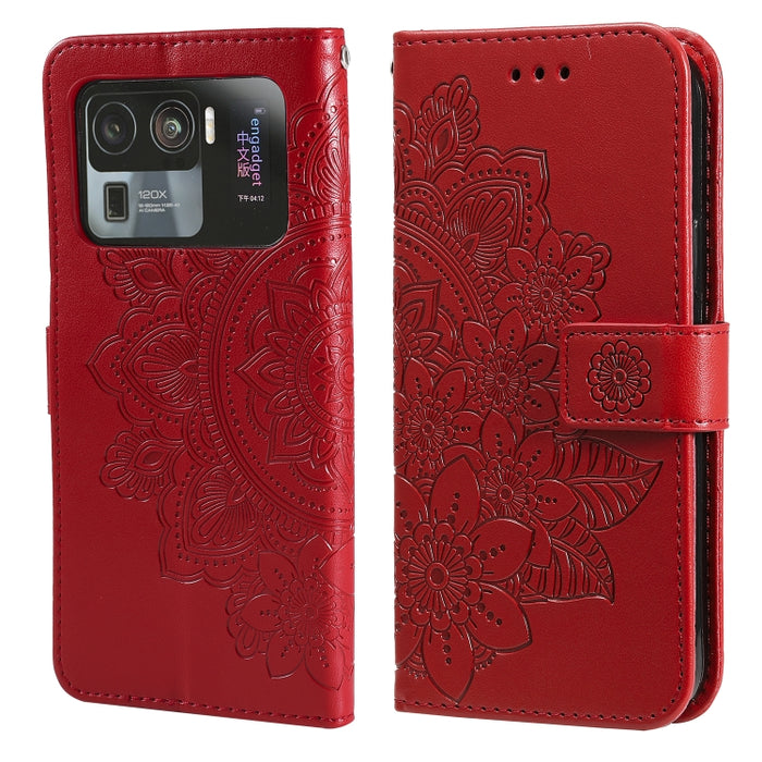 Estuche de cuero de PU con tapa horizontal con estampado de flores de 7 pétalos con soporte y ranuras para tarjetas y billetera y marco de fotos, For Xiaomi Redmi 9C, For Xiaomi Redmi 9A, For Xiaomi Redmi K40/K40 Pro/Poco F3/ Mi 11i                    ...
