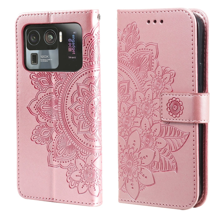Estuche de cuero de PU con tapa horizontal con estampado de flores de 7 pétalos con soporte y ranuras para tarjetas y billetera y marco de fotos, For Xiaomi Redmi 9C, For Xiaomi Redmi 9A, For Xiaomi Redmi K40/K40 Pro/Poco F3/ Mi 11i                    ...