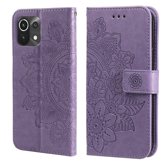 Estuche de cuero de PU con tapa horizontal con estampado de flores de 7 pétalos con soporte y ranuras para tarjetas y billetera y marco de fotos, For Xiaomi Redmi 9C, For Xiaomi Redmi 9A, For Xiaomi Redmi K40/K40 Pro/Poco F3/ Mi 11i                    ...