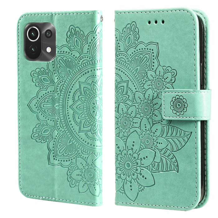 Estuche de cuero de PU con tapa horizontal con estampado de flores de 7 pétalos con soporte y ranuras para tarjetas y billetera y marco de fotos, For Xiaomi Redmi 9C, For Xiaomi Redmi 9A, For Xiaomi Redmi K40/K40 Pro/Poco F3/ Mi 11i                    ...