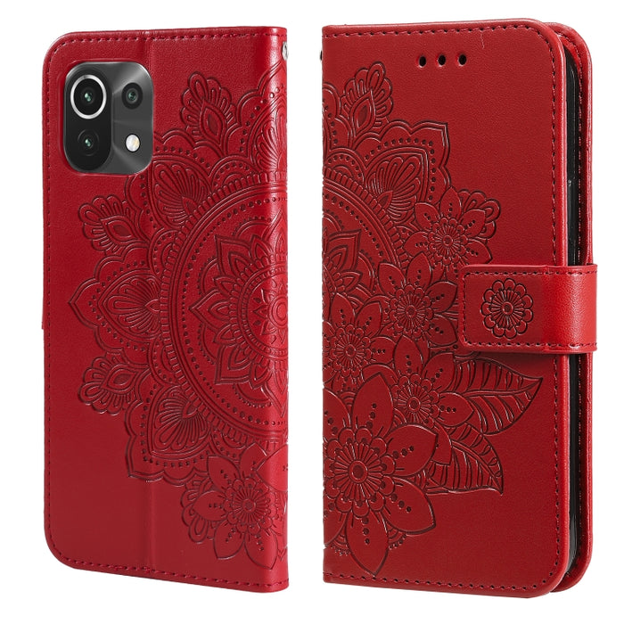 Estuche de cuero de PU con tapa horizontal con estampado de flores de 7 pétalos con soporte y ranuras para tarjetas y billetera y marco de fotos, For Xiaomi Redmi 9C, For Xiaomi Redmi 9A, For Xiaomi Redmi K40/K40 Pro/Poco F3/ Mi 11i                    ...