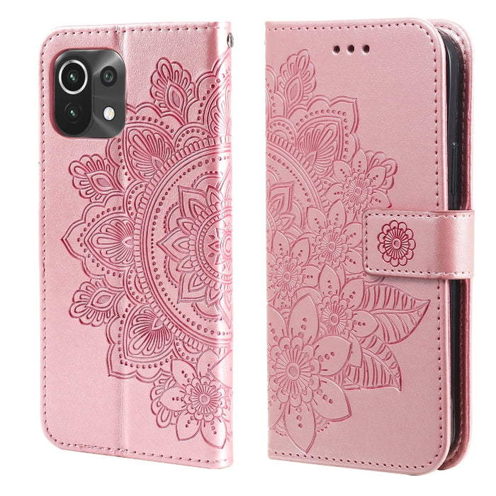 Estuche de cuero de PU con tapa horizontal con estampado de flores de 7 pétalos con soporte y ranuras para tarjetas y billetera y marco de fotos, For Xiaomi Redmi 9C, For Xiaomi Redmi 9A, For Xiaomi Redmi K40/K40 Pro/Poco F3/ Mi 11i                    ...