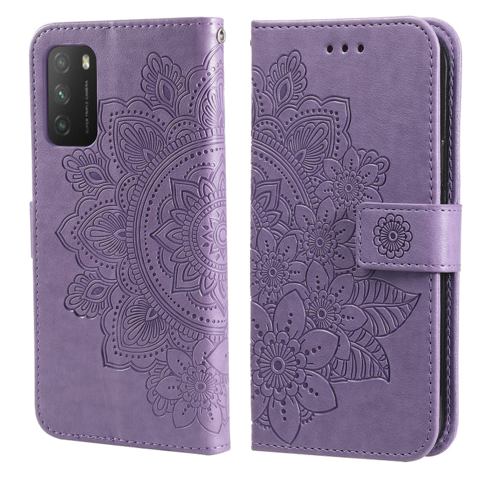 Estuche de cuero de PU con tapa horizontal con estampado de flores de 7 pétalos con soporte y ranuras para tarjetas y billetera y marco de fotos, For Xiaomi Redmi 9C, For Xiaomi Redmi 9A, For Xiaomi Redmi K40/K40 Pro/Poco F3/ Mi 11i                    ...