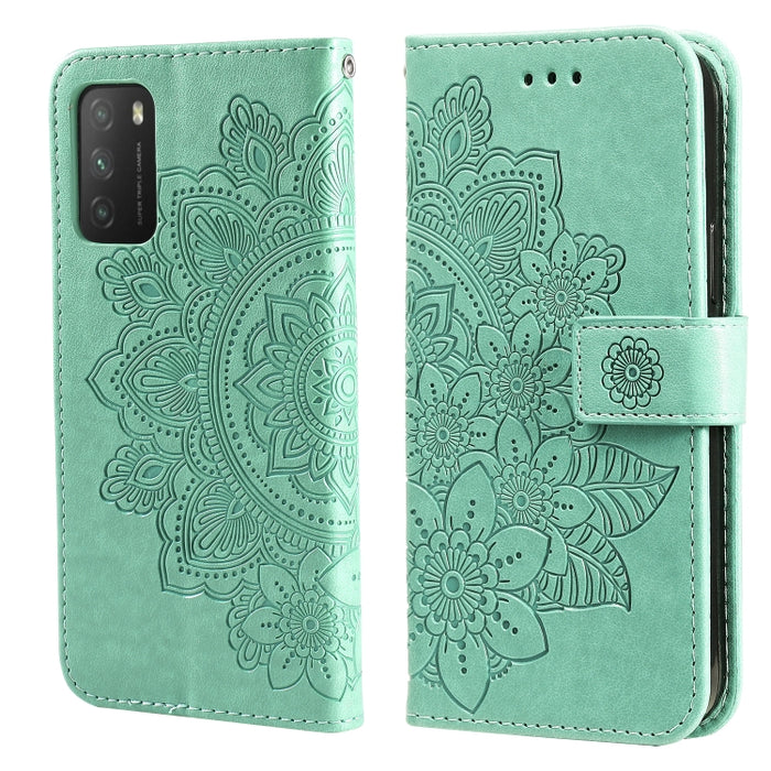 Estuche de cuero de PU con tapa horizontal con estampado de flores de 7 pétalos con soporte y ranuras para tarjetas y billetera y marco de fotos, For Xiaomi Redmi 9C, For Xiaomi Redmi 9A, For Xiaomi Redmi K40/K40 Pro/Poco F3/ Mi 11i                    ...