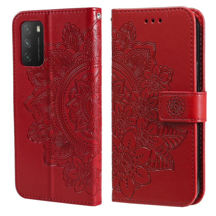 Estuche de cuero de PU con tapa horizontal con estampado de flores de 7 pétalos con soporte y ranuras para tarjetas y billetera y marco de fotos, For Xiaomi Redmi 9C, For Xiaomi Redmi 9A, For Xiaomi Redmi K40/K40 Pro/Poco F3/ Mi 11i                    ...
