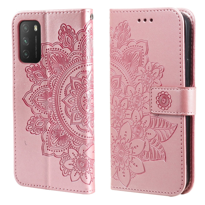 Estuche de cuero de PU con tapa horizontal con estampado de flores de 7 pétalos con soporte y ranuras para tarjetas y billetera y marco de fotos, For Xiaomi Redmi 9C, For Xiaomi Redmi 9A, For Xiaomi Redmi K40/K40 Pro/Poco F3/ Mi 11i                    ...