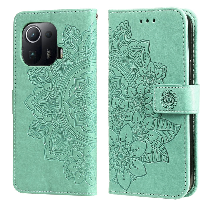 Estuche de cuero de PU con tapa horizontal con estampado de flores de 7 pétalos con soporte y ranuras para tarjetas y billetera y marco de fotos, For Xiaomi Redmi 9C, For Xiaomi Redmi 9A, For Xiaomi Redmi K40/K40 Pro/Poco F3/ Mi 11i                    ...