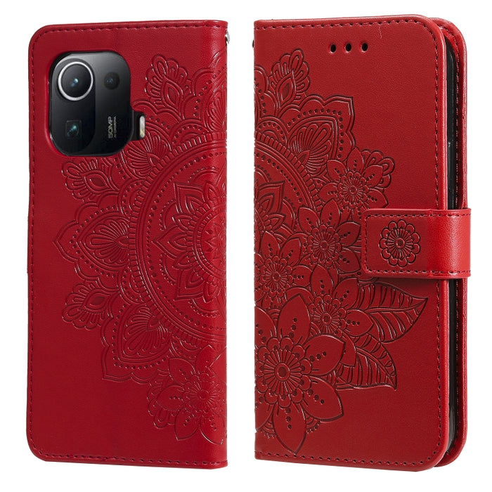 Estuche de cuero de PU con tapa horizontal con estampado de flores de 7 pétalos con soporte y ranuras para tarjetas y billetera y marco de fotos, For Xiaomi Redmi 9C, For Xiaomi Redmi 9A, For Xiaomi Redmi K40/K40 Pro/Poco F3/ Mi 11i                    ...