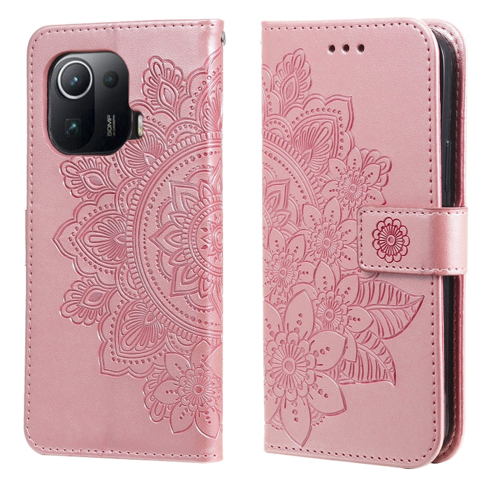 Estuche de cuero de PU con tapa horizontal con estampado de flores de 7 pétalos con soporte y ranuras para tarjetas y billetera y marco de fotos, For Xiaomi Redmi 9C, For Xiaomi Redmi 9A, For Xiaomi Redmi K40/K40 Pro/Poco F3/ Mi 11i                    ...