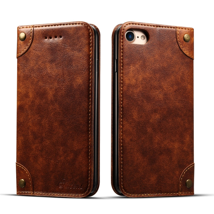 Estuche de cuero con tapa horizontal simple barroco, con soporte y ranuras para tarjetas y billetera