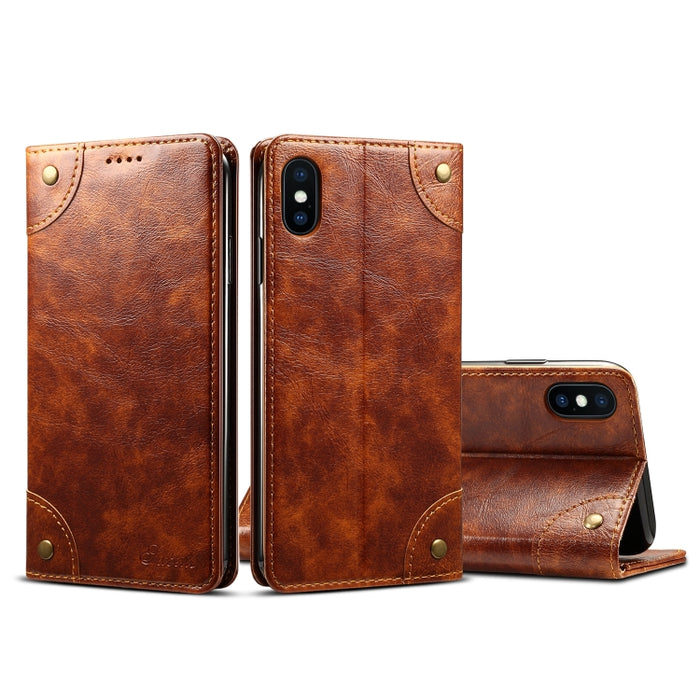 Estuche de cuero con tapa horizontal simple barroco, con soporte y ranuras para tarjetas y billetera
