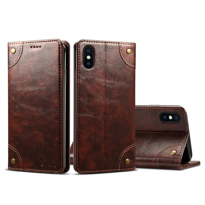 Estuche de cuero con tapa horizontal simple barroco, con soporte y ranuras para tarjetas y billetera