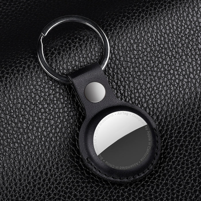 Funda protectora de cuero PU antiarañazos a prueba de golpes llavero con lazo para colgar para AirTag