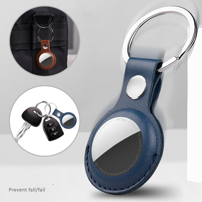Funda protectora de cuero PU antiarañazos a prueba de golpes llavero con lazo para colgar para AirTag