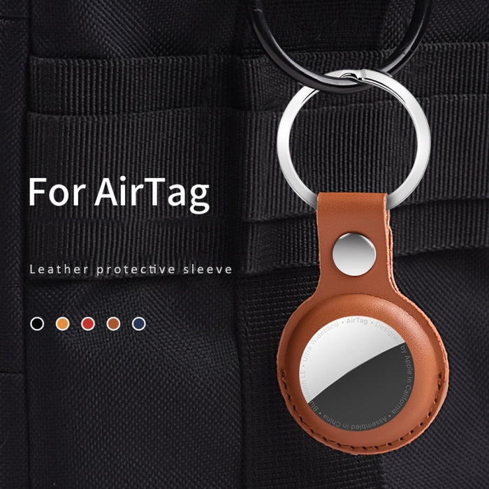Funda protectora de cuero PU antiarañazos a prueba de golpes llavero con lazo para colgar para AirTag