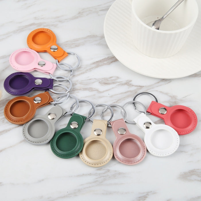 Funda protectora de cuero PU antiarañazos a prueba de golpes llavero con lazo para colgar para AirTag