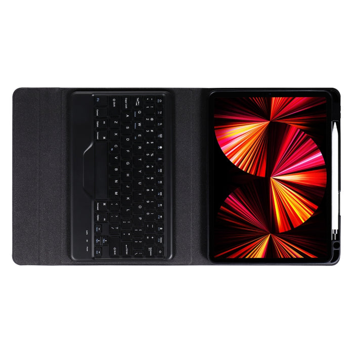 B011 Estuche de cuero con teclado Bluetooth divisible con soporte triangular y ranura para bolígrafo