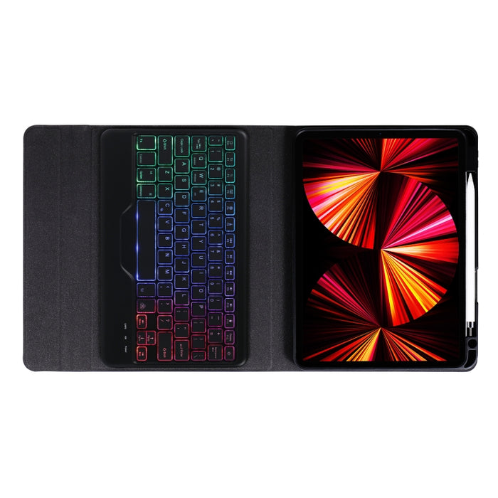 B011S Estuche de cuero con teclado Bluetooth con retroiluminación divisible con soporte triangular y ranura para bolígrafo