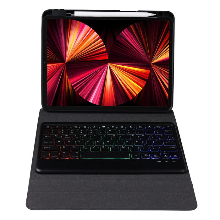 B011S Estuche de cuero con teclado Bluetooth con retroiluminación divisible con soporte triangular y ranura para bolígrafo