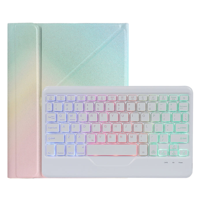 B011S Estuche de cuero con teclado Bluetooth con retroiluminación divisible con soporte triangular y ranura para bolígrafo