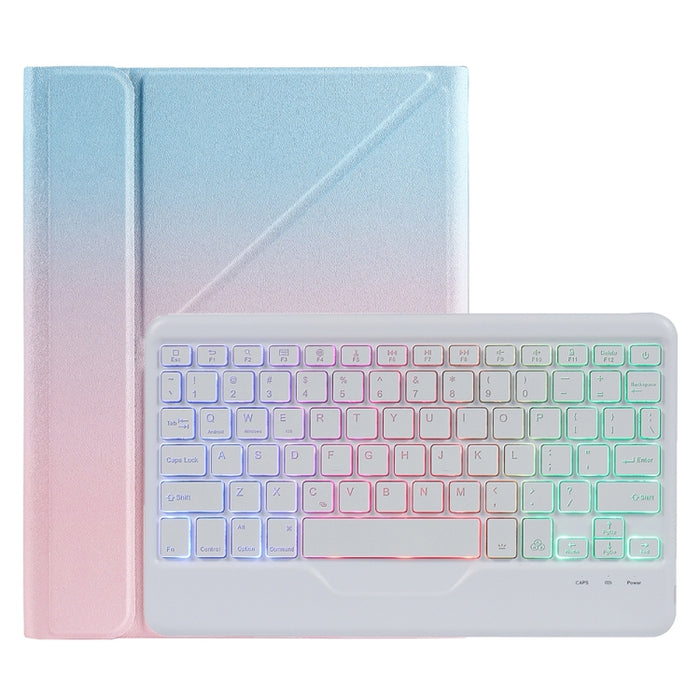 B011S Estuche de cuero con teclado Bluetooth con retroiluminación divisible con soporte triangular y ranura para bolígrafo