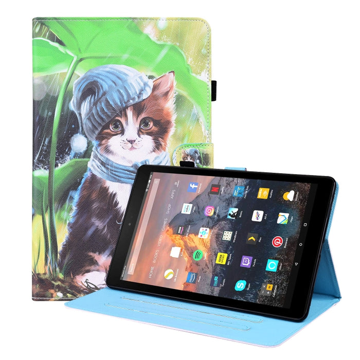 Estuche de cuero con tapa horizontal con patrón animal con soporte y ranuras para tarjetas y marco de fotos y función de reposo / activación