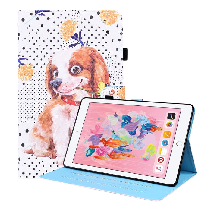 Estuche de cuero con tapa horizontal con patrón animal con soporte y ranuras para tarjetas y marco de fotos y función de reposo / activación