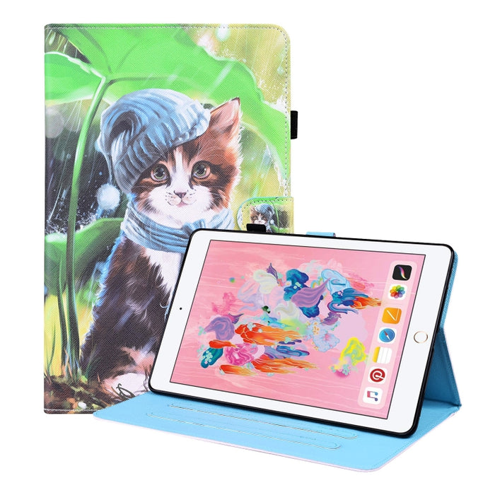 Estuche de cuero con tapa horizontal con patrón animal con soporte y ranuras para tarjetas y marco de fotos y función de reposo / activación