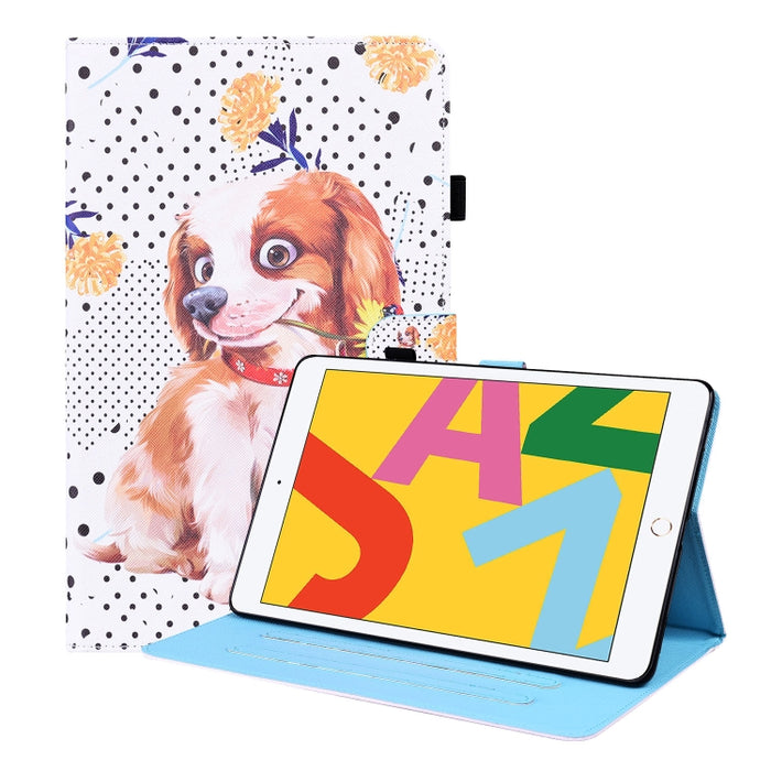 Estuche de cuero con tapa horizontal con patrón animal con soporte y ranuras para tarjetas y marco de fotos y función de reposo / activación