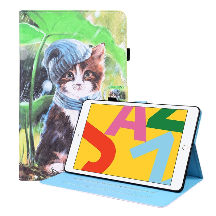 Estuche de cuero con tapa horizontal con patrón animal con soporte y ranuras para tarjetas y marco de fotos y función de reposo / activación