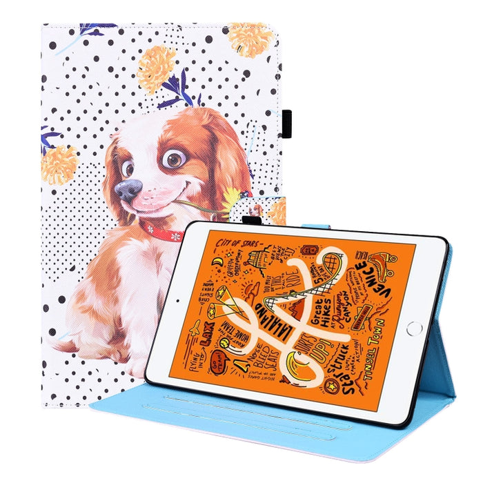 Estuche de cuero con tapa horizontal con patrón animal con soporte y ranuras para tarjetas y marco de fotos y función de reposo / activación