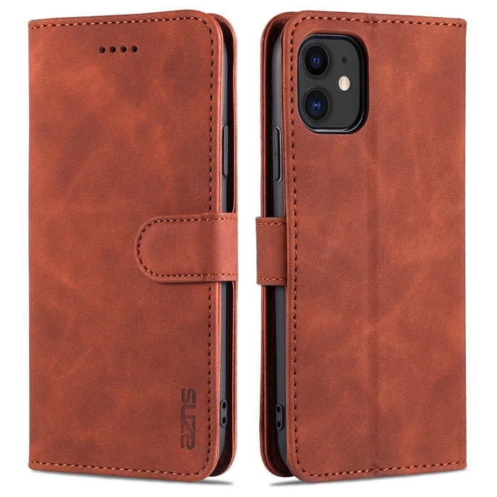 AZNS Skin Feel Calf Texture Funda de cuero con tapa horizontal con ranuras para tarjetas y soporte y billetera, For iPhone 11 Pro, For iPhone 11, For iPhone 11 Pro Max, For iPhone XS / X, For iPhone XS Max, For iPhone XR