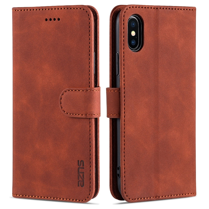 AZNS Skin Feel Calf Texture Funda de cuero con tapa horizontal con ranuras para tarjetas y soporte y billetera, For iPhone 11 Pro, For iPhone 11, For iPhone 11 Pro Max, For iPhone XS / X, For iPhone XS Max, For iPhone XR