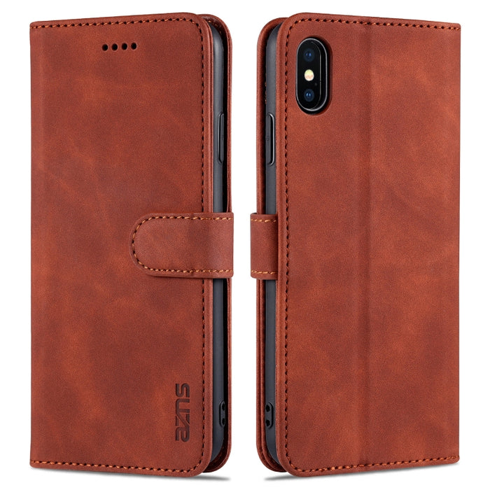 AZNS Skin Feel Calf Texture Funda de cuero con tapa horizontal con ranuras para tarjetas y soporte y billetera, For iPhone 11 Pro, For iPhone 11, For iPhone 11 Pro Max, For iPhone XS / X, For iPhone XS Max, For iPhone XR