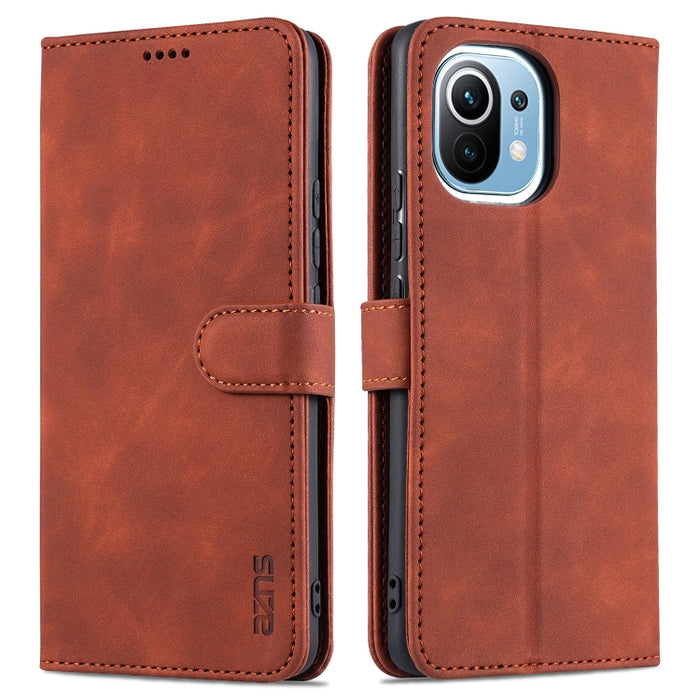 AZNS Skin Feel Calf Texture Funda de cuero con tapa horizontal con ranuras para tarjetas y soporte y billetera, For Xiaomi Mi 11, For vivo Y73s / S7e, For OPPO A15 / A35 4G