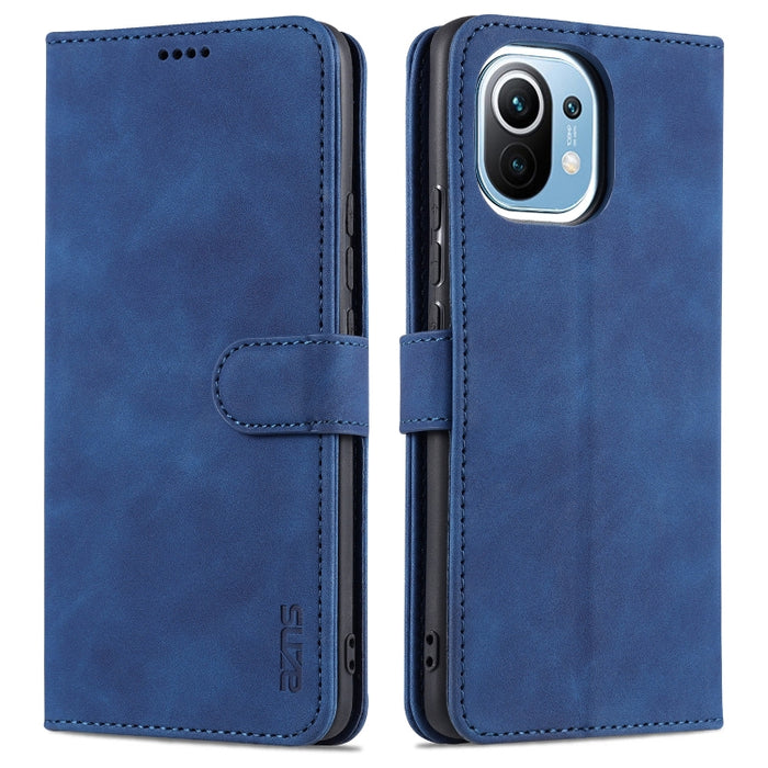 AZNS Skin Feel Calf Texture Funda de cuero con tapa horizontal con ranuras para tarjetas y soporte y billetera, For Xiaomi Mi 11, For vivo Y73s / S7e, For OPPO A15 / A35 4G