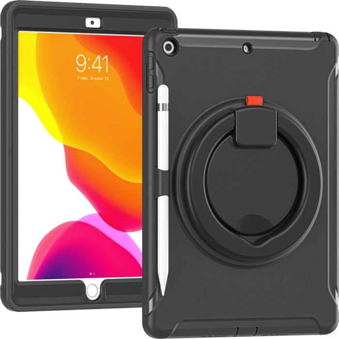 Funda protectora de silicona + PC a prueba de golpes con rotación de 360 grados Mango plegable Soporte de agarre Ranura para bolígrafo, For iPad 10.2 2021 / 2020 / 2019
