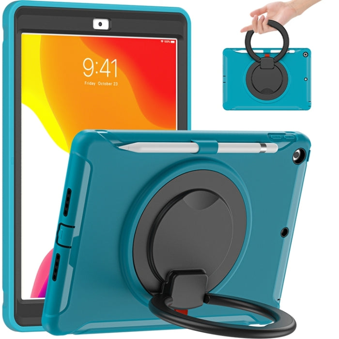 Funda protectora de silicona + PC a prueba de golpes con rotación de 360 grados Mango plegable Soporte de agarre Ranura para bolígrafo, For iPad 10.2 2021 / 2020 / 2019