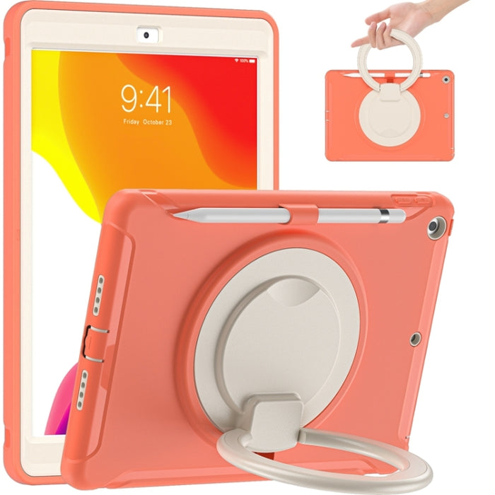 Funda protectora de silicona + PC a prueba de golpes con rotación de 360 grados Mango plegable Soporte de agarre Ranura para bolígrafo, For iPad 10.2 2021 / 2020 / 2019