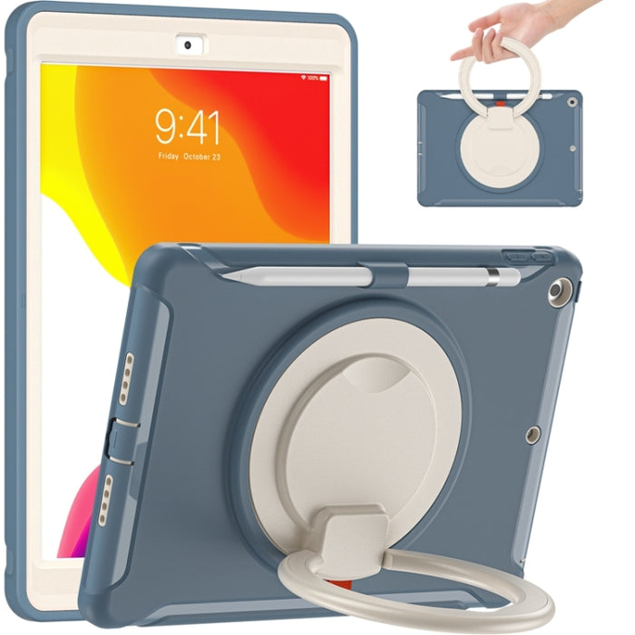 Funda protectora de silicona + PC a prueba de golpes con rotación de 360 grados Mango plegable Soporte de agarre Ranura para bolígrafo, For iPad 10.2 2021 / 2020 / 2019