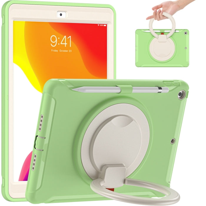 Funda protectora de silicona + PC a prueba de golpes con rotación de 360 grados Mango plegable Soporte de agarre Ranura para bolígrafo, For iPad 10.2 2021 / 2020 / 2019
