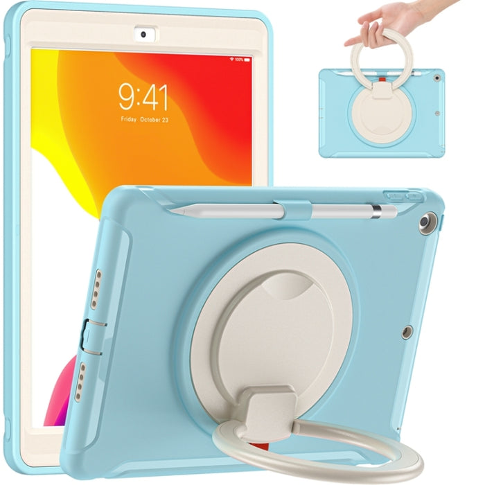 Funda protectora de silicona + PC a prueba de golpes con rotación de 360 grados Mango plegable Soporte de agarre Ranura para bolígrafo, For iPad 10.2 2021 / 2020 / 2019