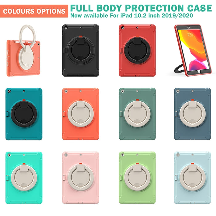 Funda protectora de silicona + PC a prueba de golpes con rotación de 360 grados Mango plegable Soporte de agarre Ranura para bolígrafo, For iPad 10.2 2021 / 2020 / 2019