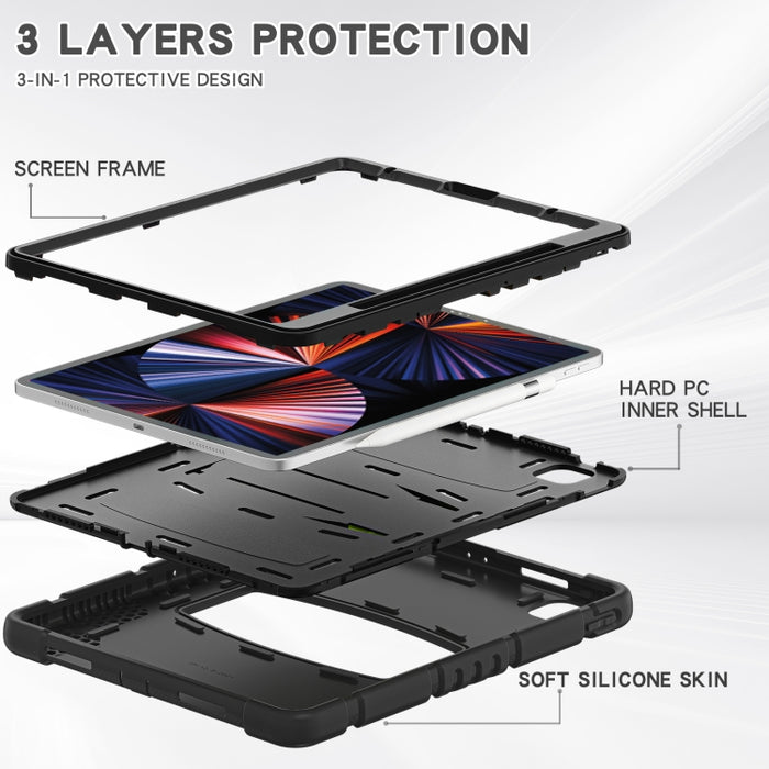Marco de pantalla de protección de 3 capas + PC + Estuche combinado de silicona a prueba de golpes con soporte, For iPad Pro 12.9 2022 / 2021, For iPad Pro 12.9 2020