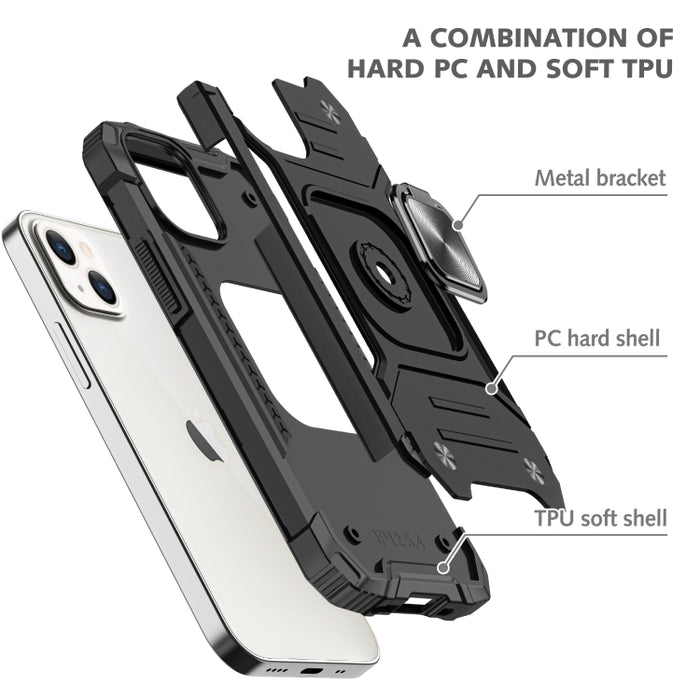 Armadura magnética a prueba de golpes TPU + PC con soporte de anillo de metal