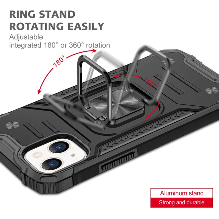 Armadura magnética a prueba de golpes TPU + PC con soporte de anillo de metal
